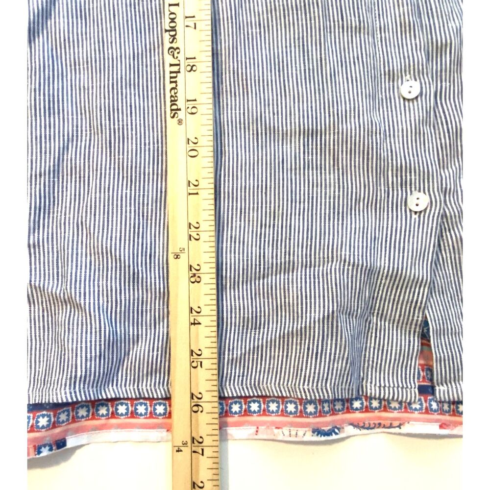 J Jill Linen Blue White Striped Short Cap Sleeve Button Down Floral Back Top LP - Picture 7 of 12